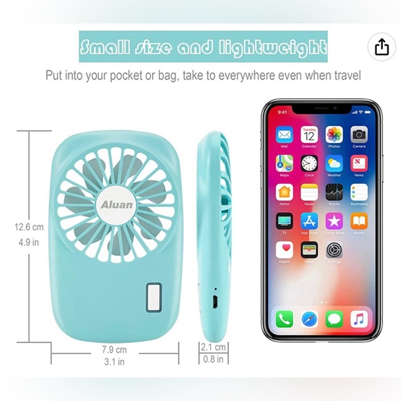 NWT USB rechargeable wearable powerful portable fan - blue - Picture 2 of 7